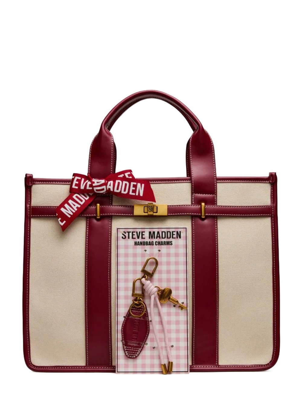 🎀STEVE MADDEN~Bwebber Large Canvas Tote-Cranberry